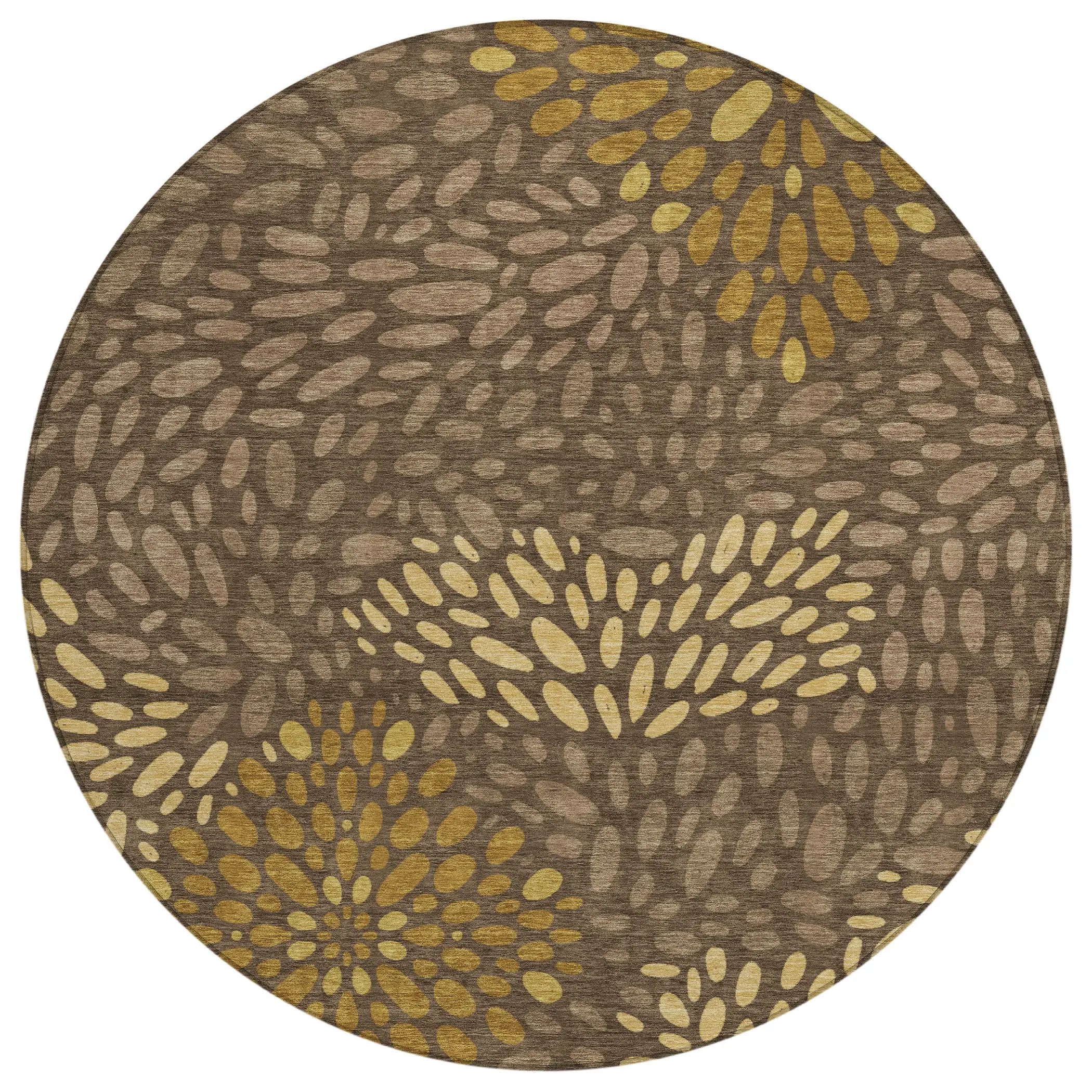 8' Chocolate And Brown Round Abstract Washable Indoor Outdoor Area Rug Homeroots Outdoor