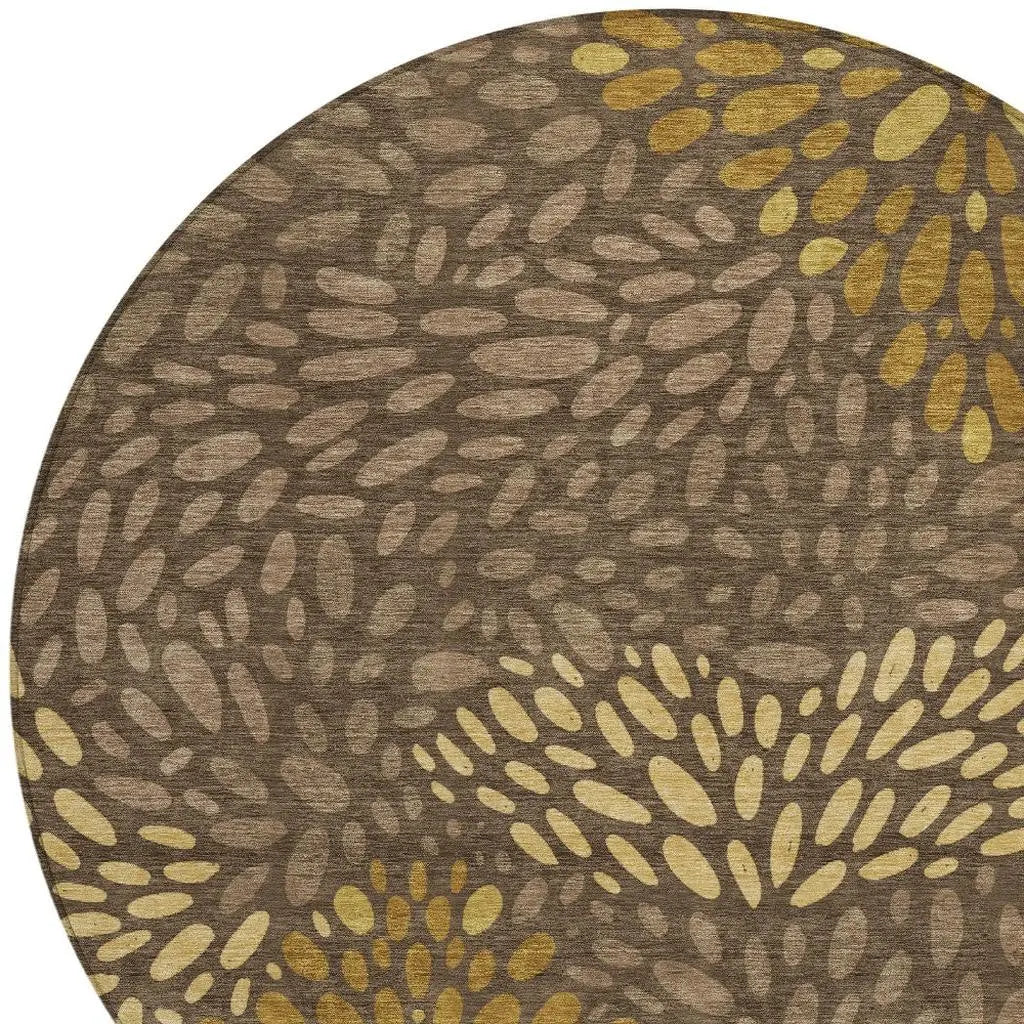 8' Chocolate And Brown Round Abstract Washable Indoor Outdoor Area Rug Homeroots Outdoor