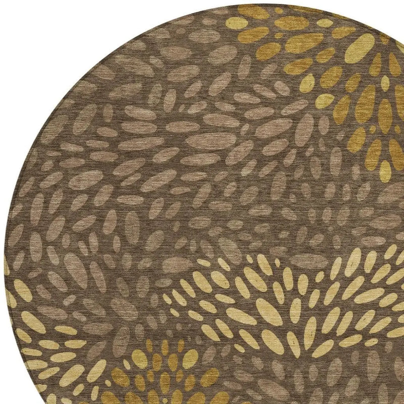 8' Chocolate And Brown Round Abstract Washable Indoor Outdoor Area Rug Homeroots Outdoor