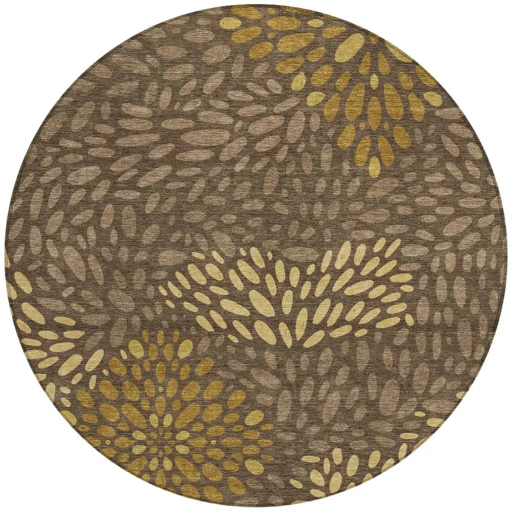 8' Chocolate And Brown Round Abstract Washable Indoor Outdoor Area Rug Homeroots Outdoor