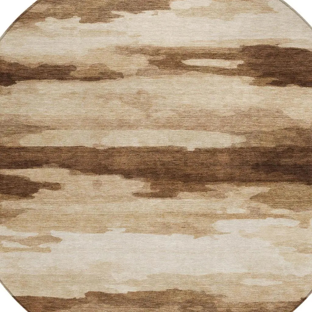 8' Chocolate And Brown Round Abstract Washable Indoor Outdoor Area Rug Homeroots Outdoor