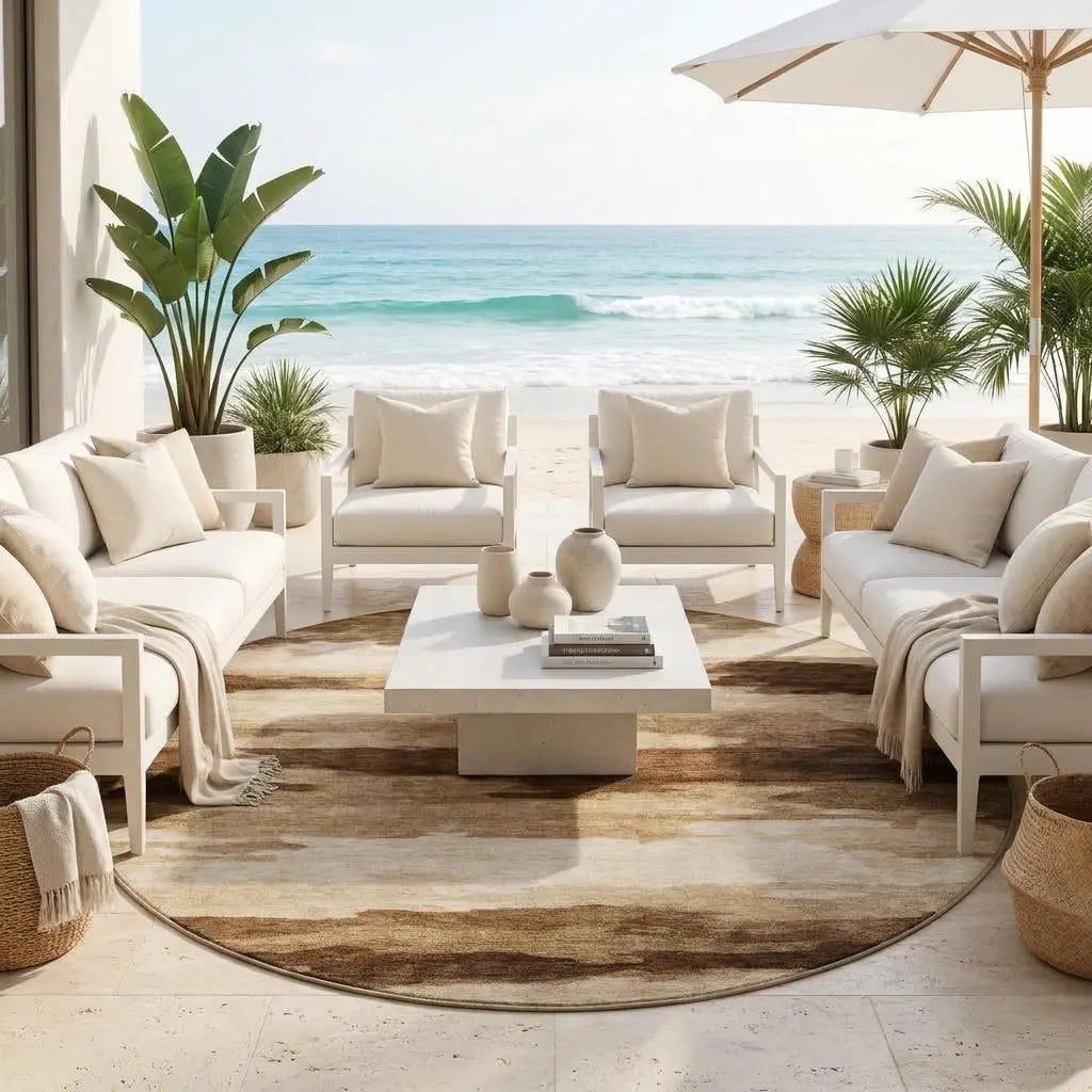 8' Chocolate And Brown Round Abstract Washable Indoor Outdoor Area Rug Homeroots Outdoor