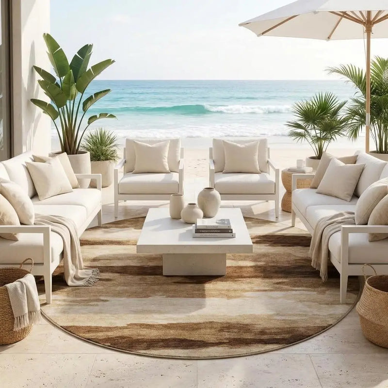8' Chocolate And Brown Round Abstract Washable Indoor Outdoor Area Rug Homeroots Outdoor
