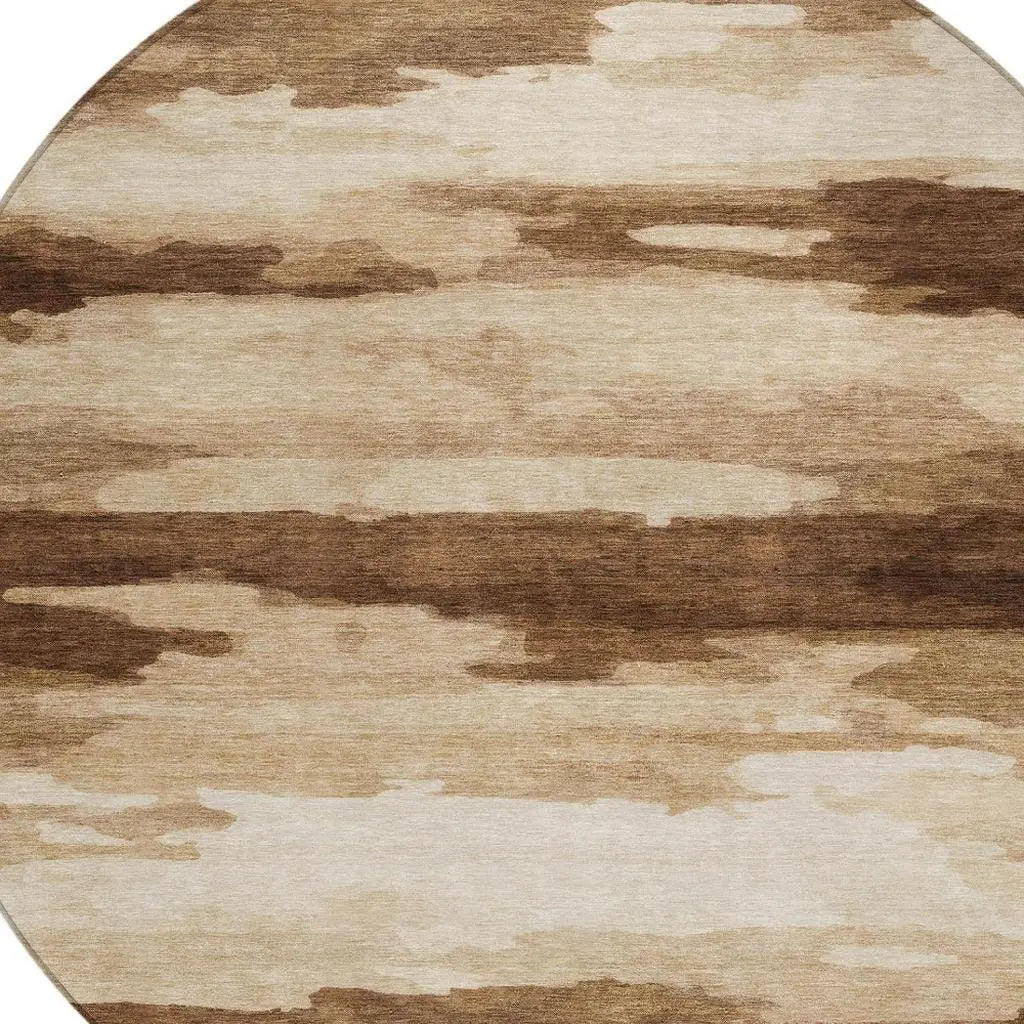 8' Chocolate And Brown Round Abstract Washable Indoor Outdoor Area Rug Homeroots Outdoor
