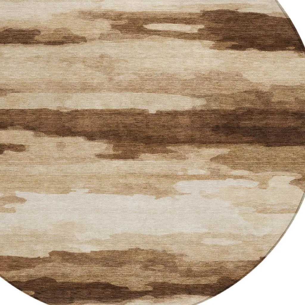 8' Chocolate And Brown Round Abstract Washable Indoor Outdoor Area Rug Homeroots Outdoor
