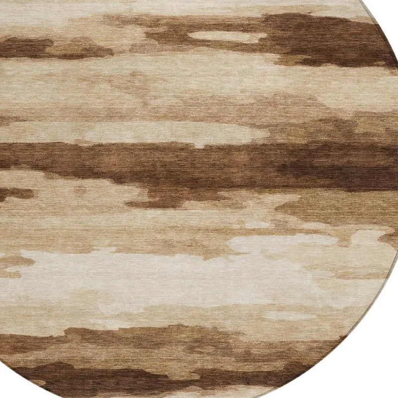 8' Chocolate And Brown Round Abstract Washable Indoor Outdoor Area Rug Homeroots Outdoor