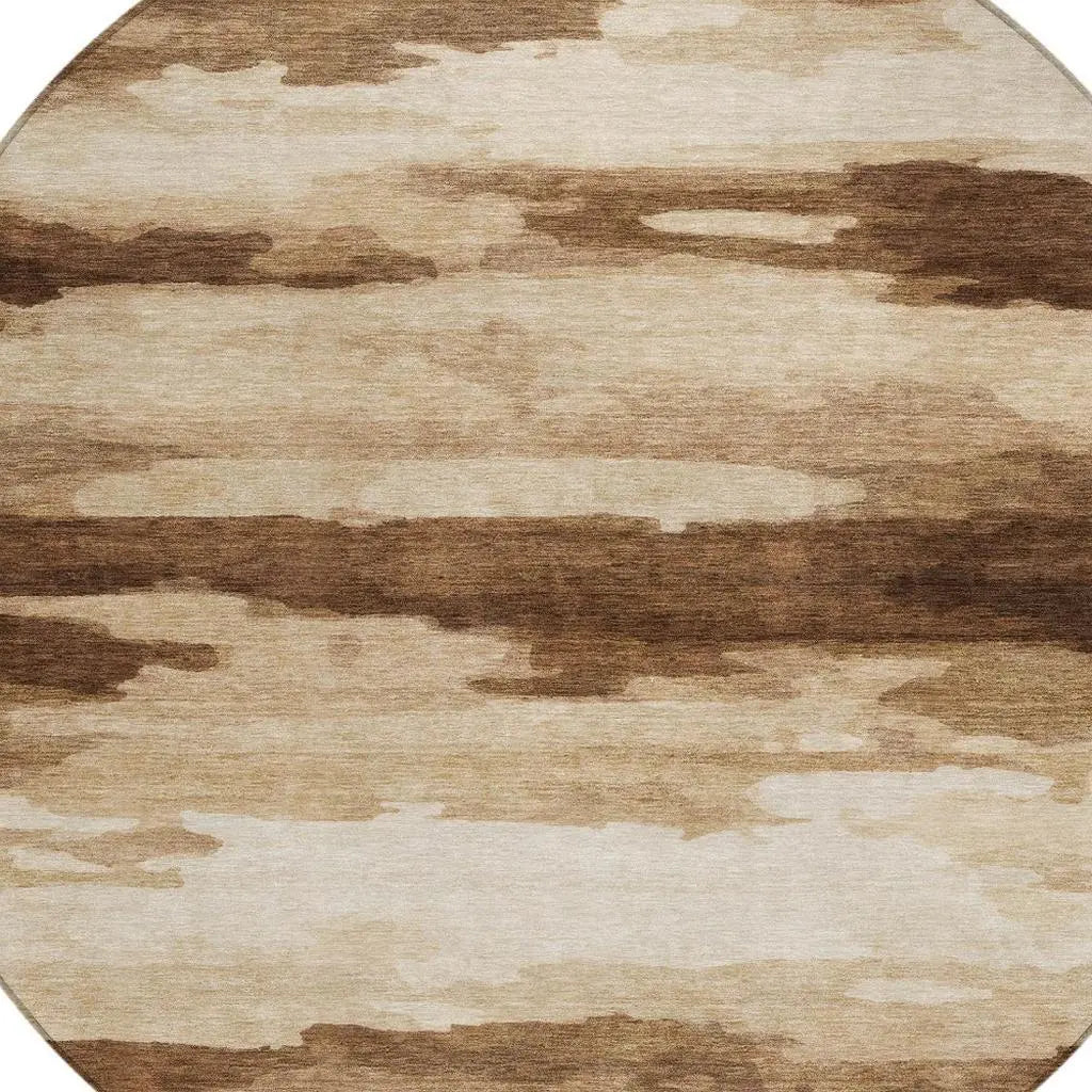 8' Chocolate And Brown Round Abstract Washable Indoor Outdoor Area Rug Homeroots Outdoor
