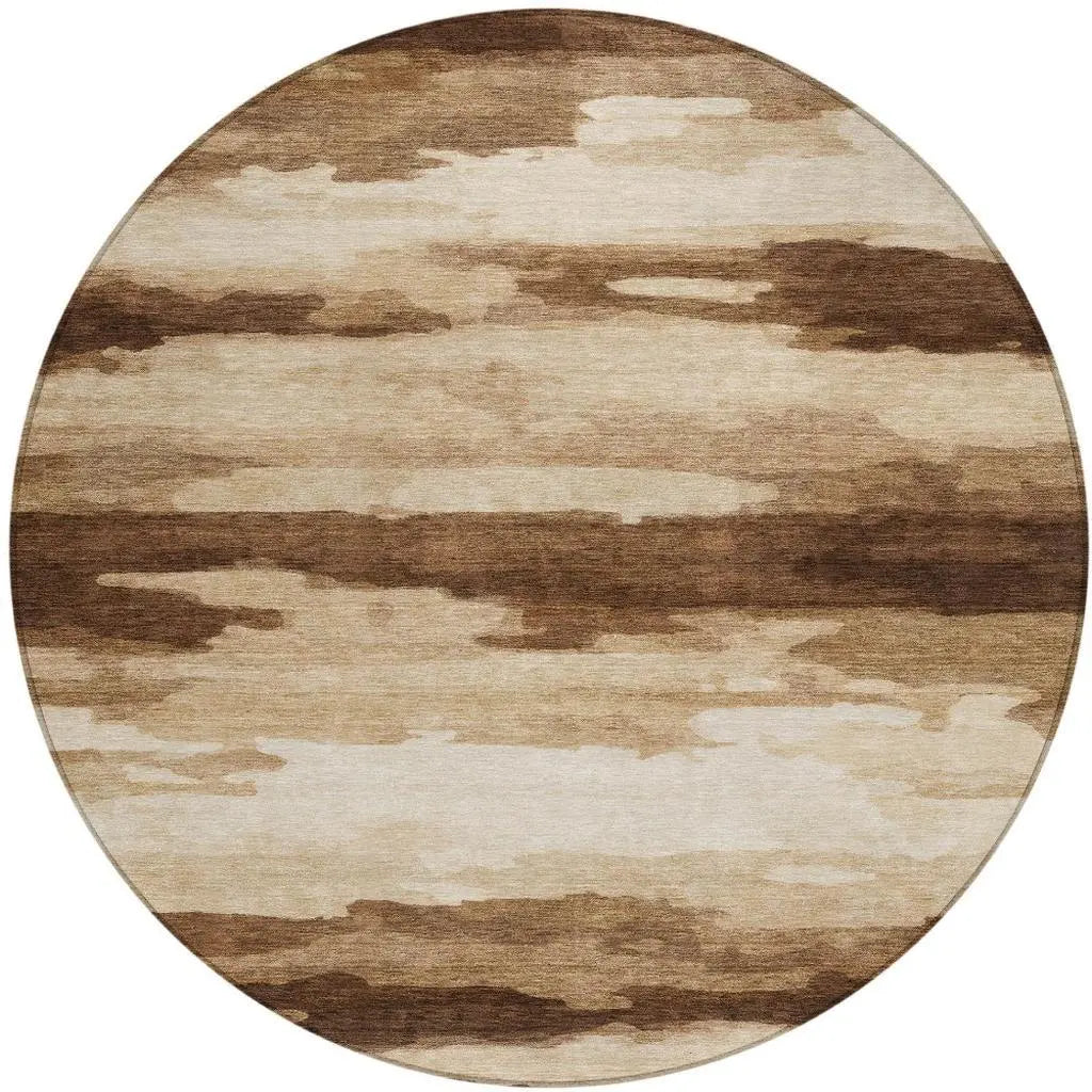 8' Chocolate And Brown Round Abstract Washable Indoor Outdoor Area Rug Homeroots Outdoor