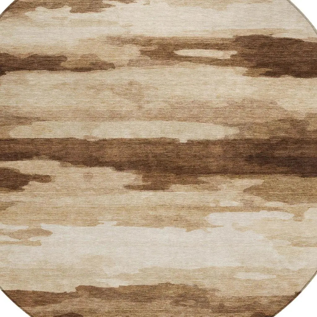 8' Chocolate And Brown Round Abstract Washable Indoor Outdoor Area Rug Homeroots Outdoor