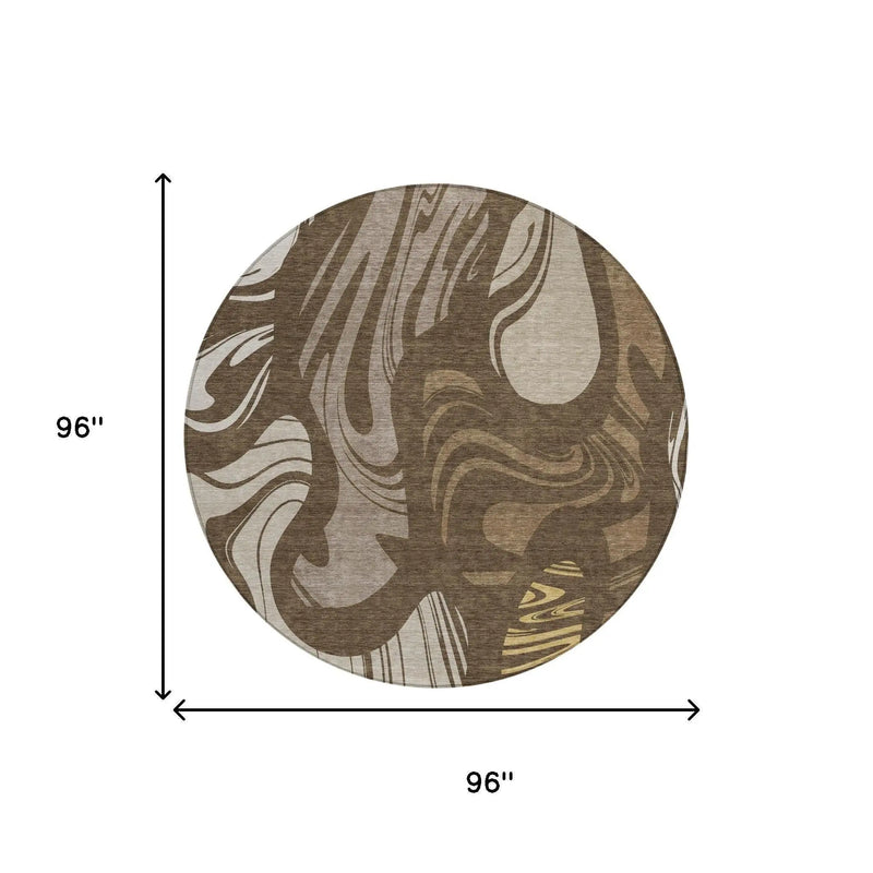 8' Chocolate And Brown Round Abstract Washable Indoor Outdoor Area Rug Homeroots Outdoor