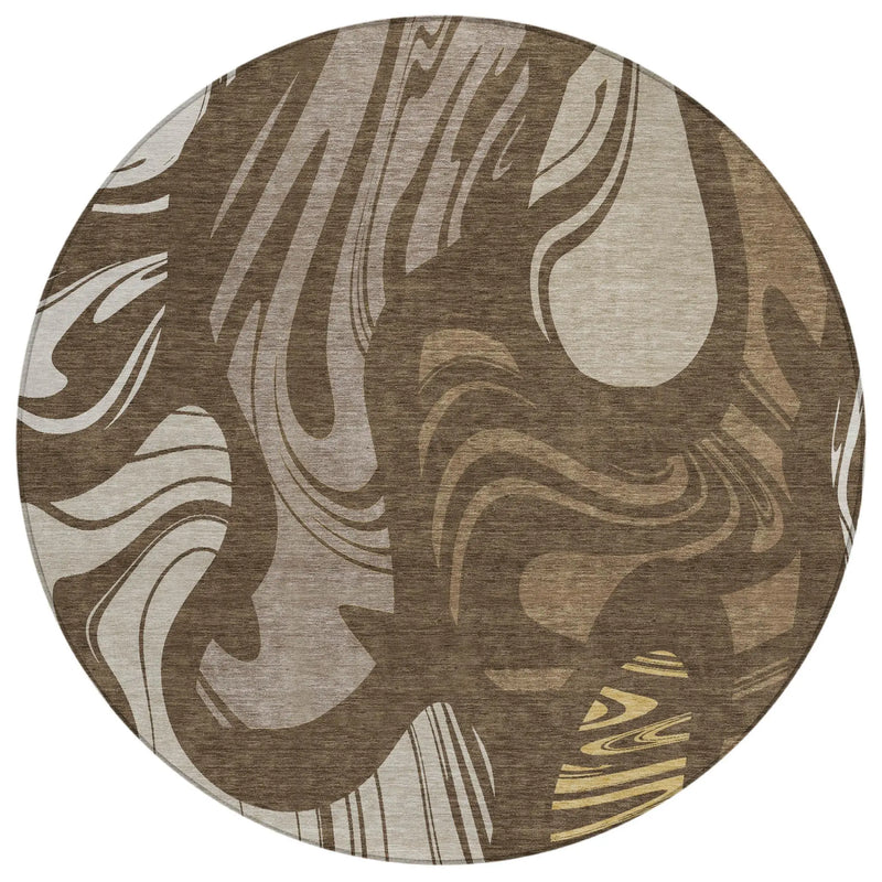 8' Chocolate And Brown Round Abstract Washable Indoor Outdoor Area Rug Homeroots Outdoor