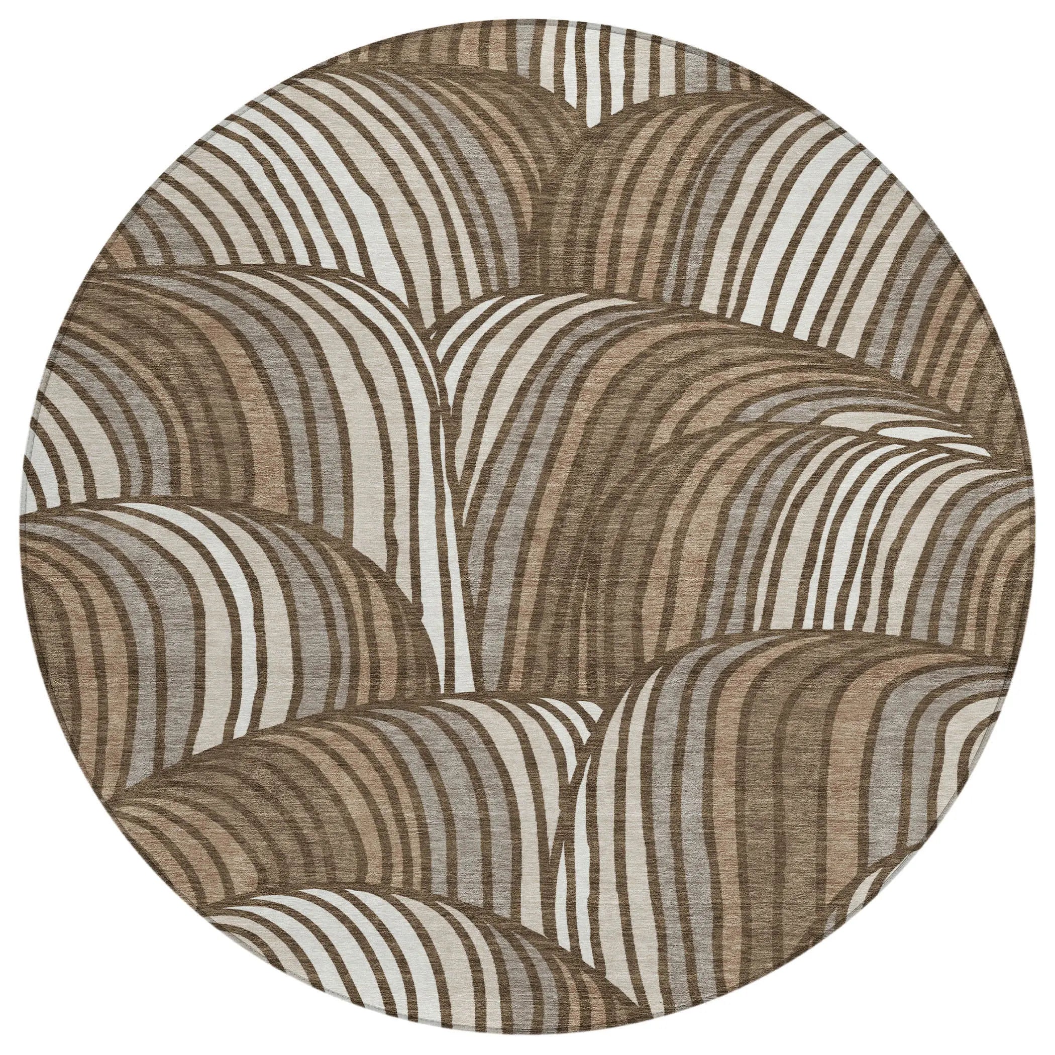 8' Chocolate And Brown Round Abstract Washable Indoor Outdoor Area Rug Homeroots Outdoor