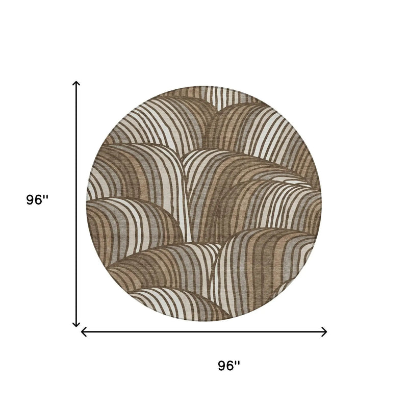 8' Chocolate And Brown Round Abstract Washable Indoor Outdoor Area Rug Homeroots Outdoor
