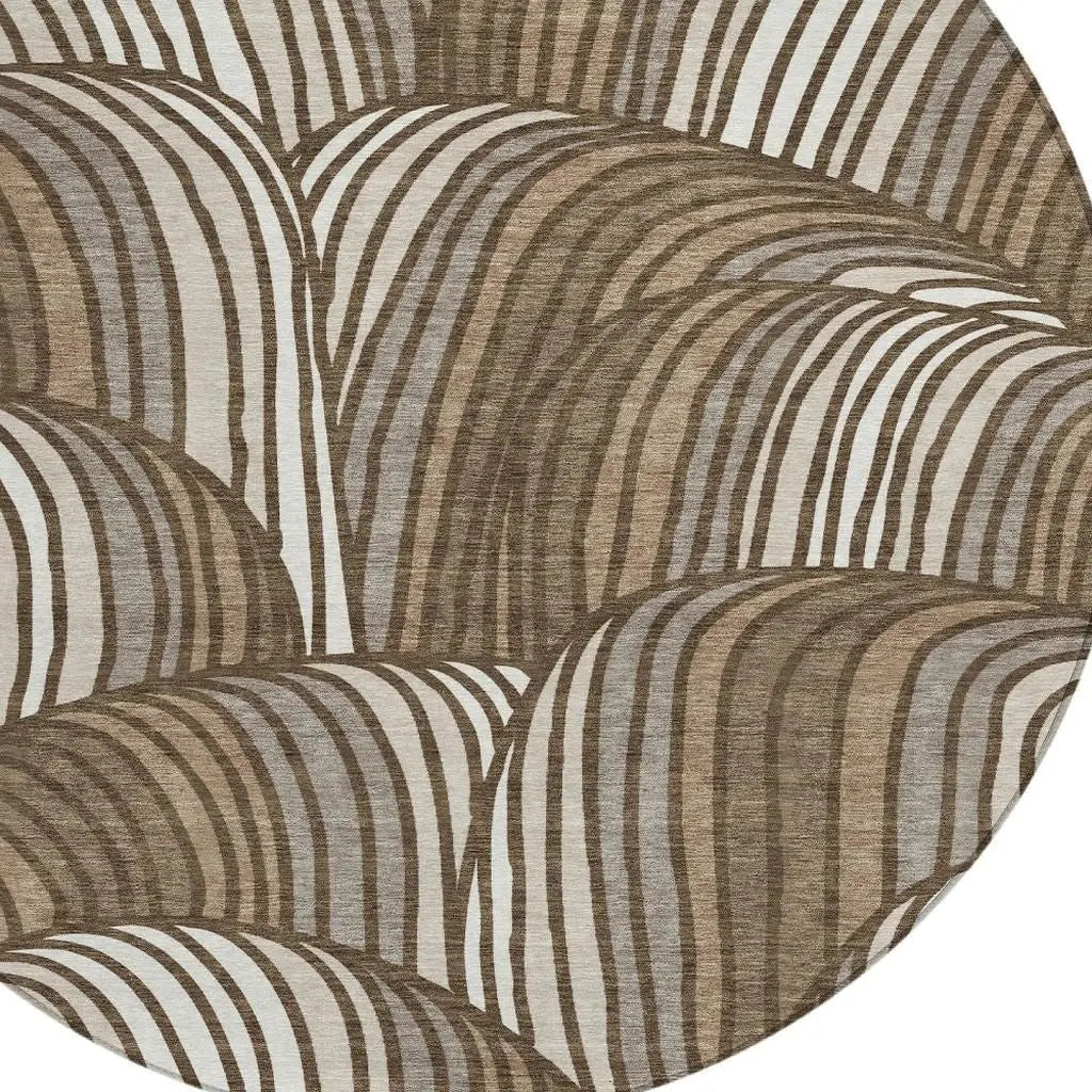 8' Chocolate And Brown Round Abstract Washable Indoor Outdoor Area Rug Homeroots Outdoor