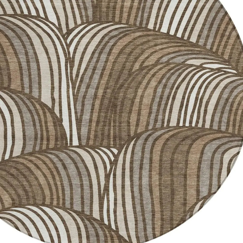 8' Chocolate And Brown Round Abstract Washable Indoor Outdoor Area Rug Homeroots Outdoor