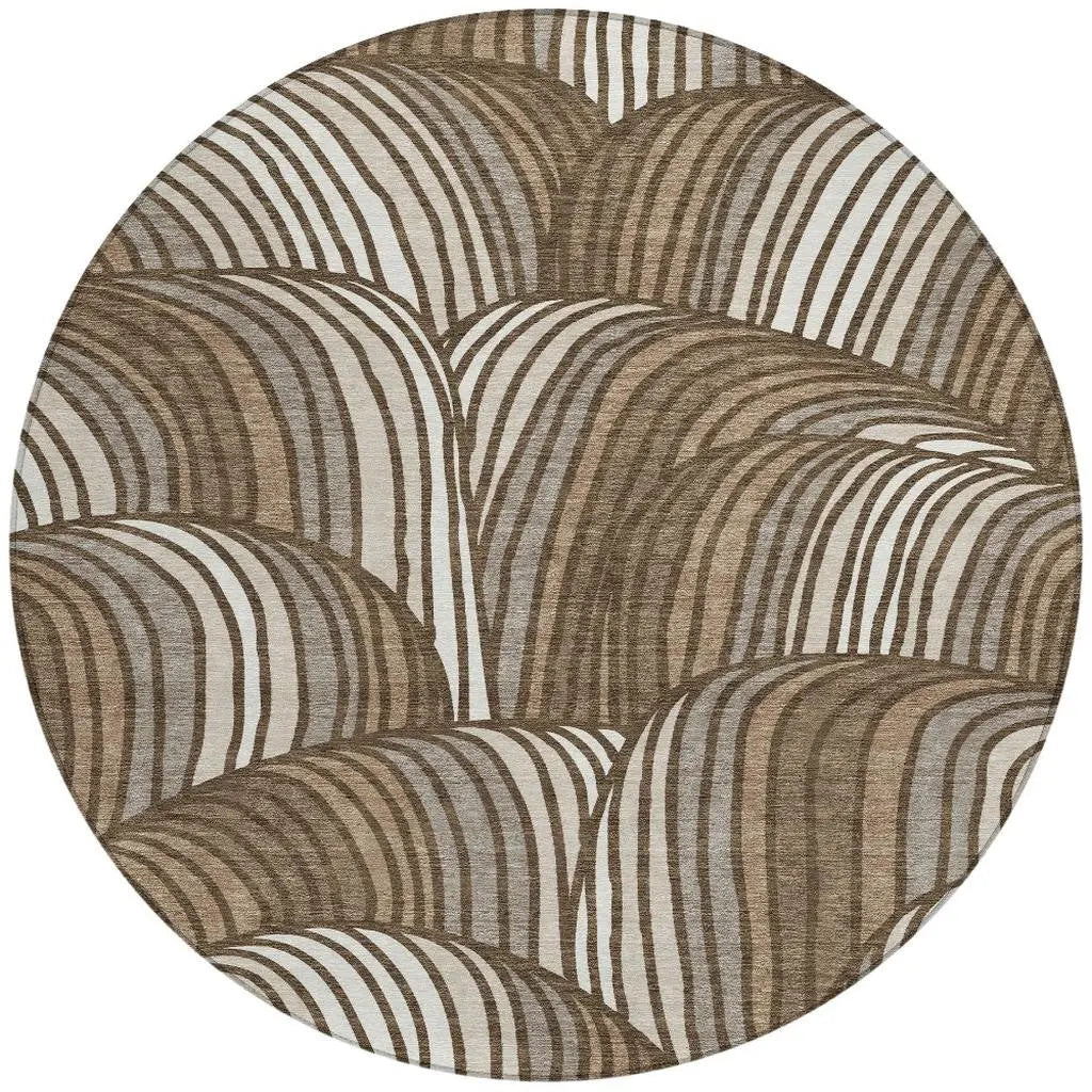 8' Chocolate And Brown Round Abstract Washable Indoor Outdoor Area Rug Homeroots Outdoor