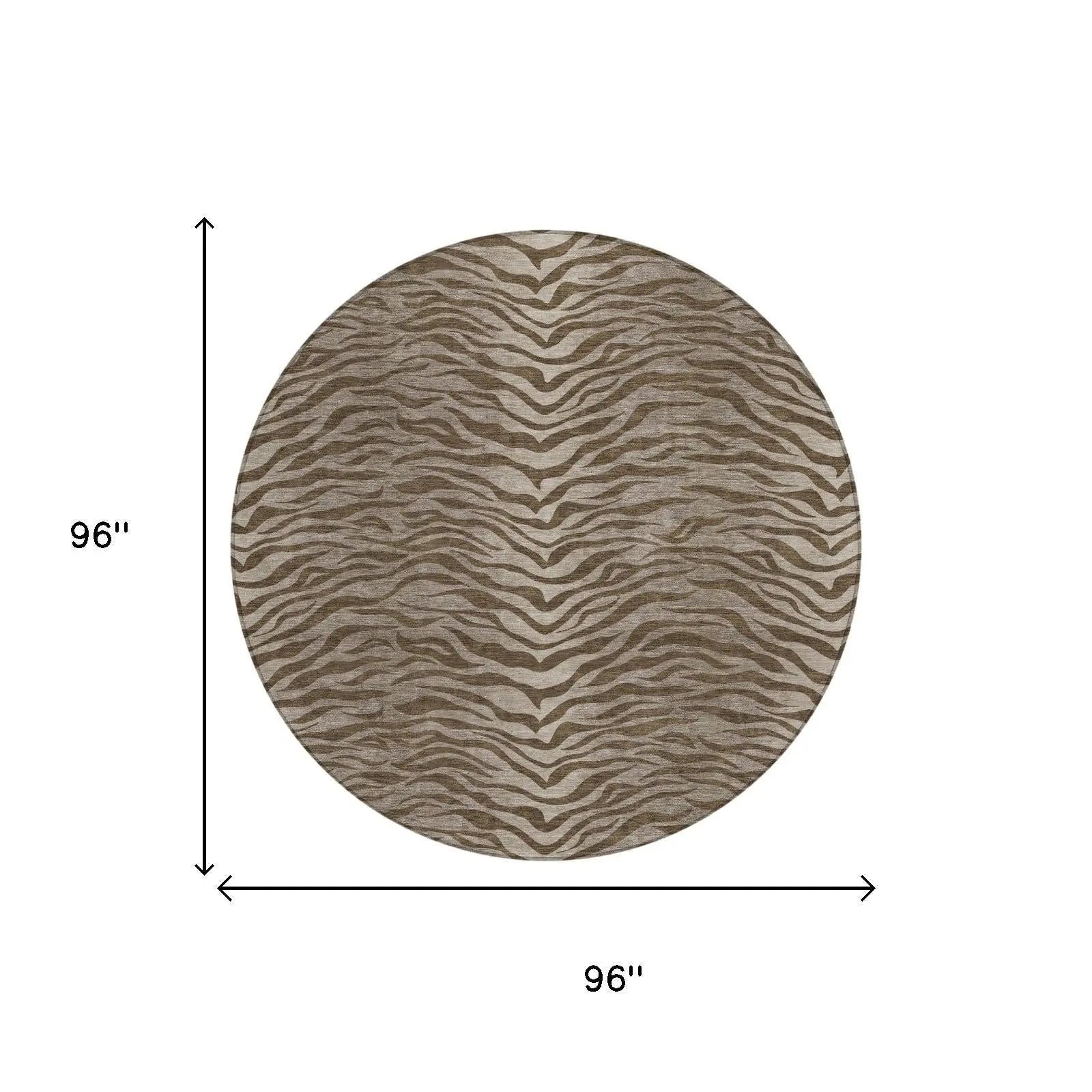 8' Chocolate And Brown Round Animal Print Washable Indoor Outdoor Area Rug Homeroots Outdoor