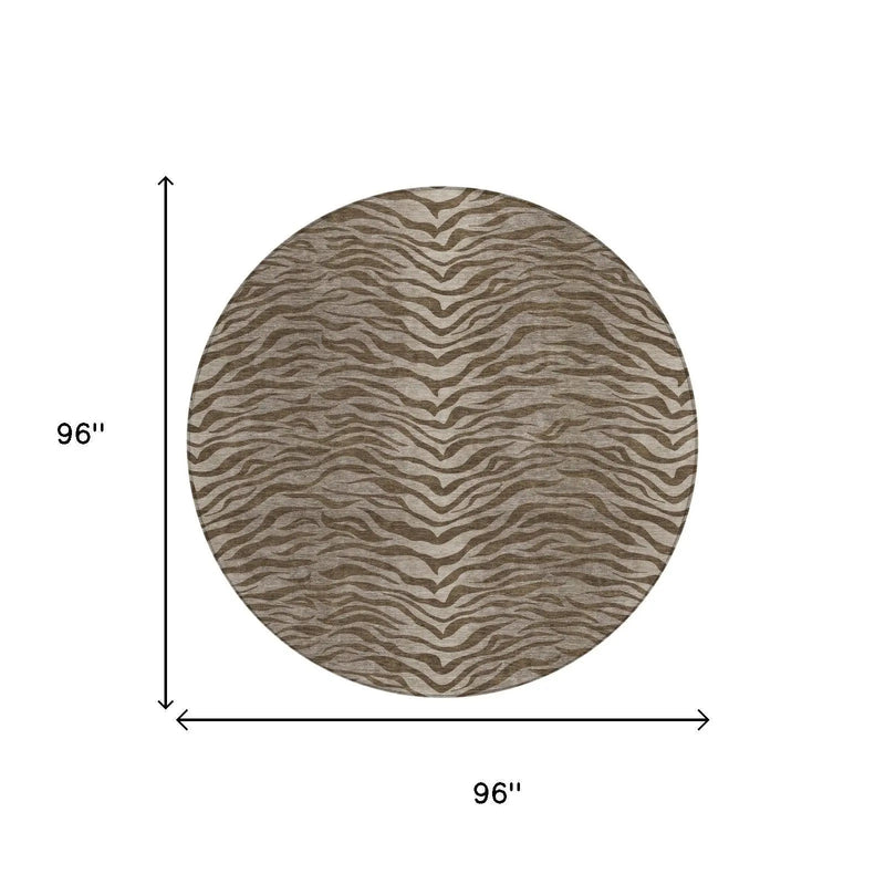 8' Chocolate And Brown Round Animal Print Washable Indoor Outdoor Area Rug Homeroots Outdoor