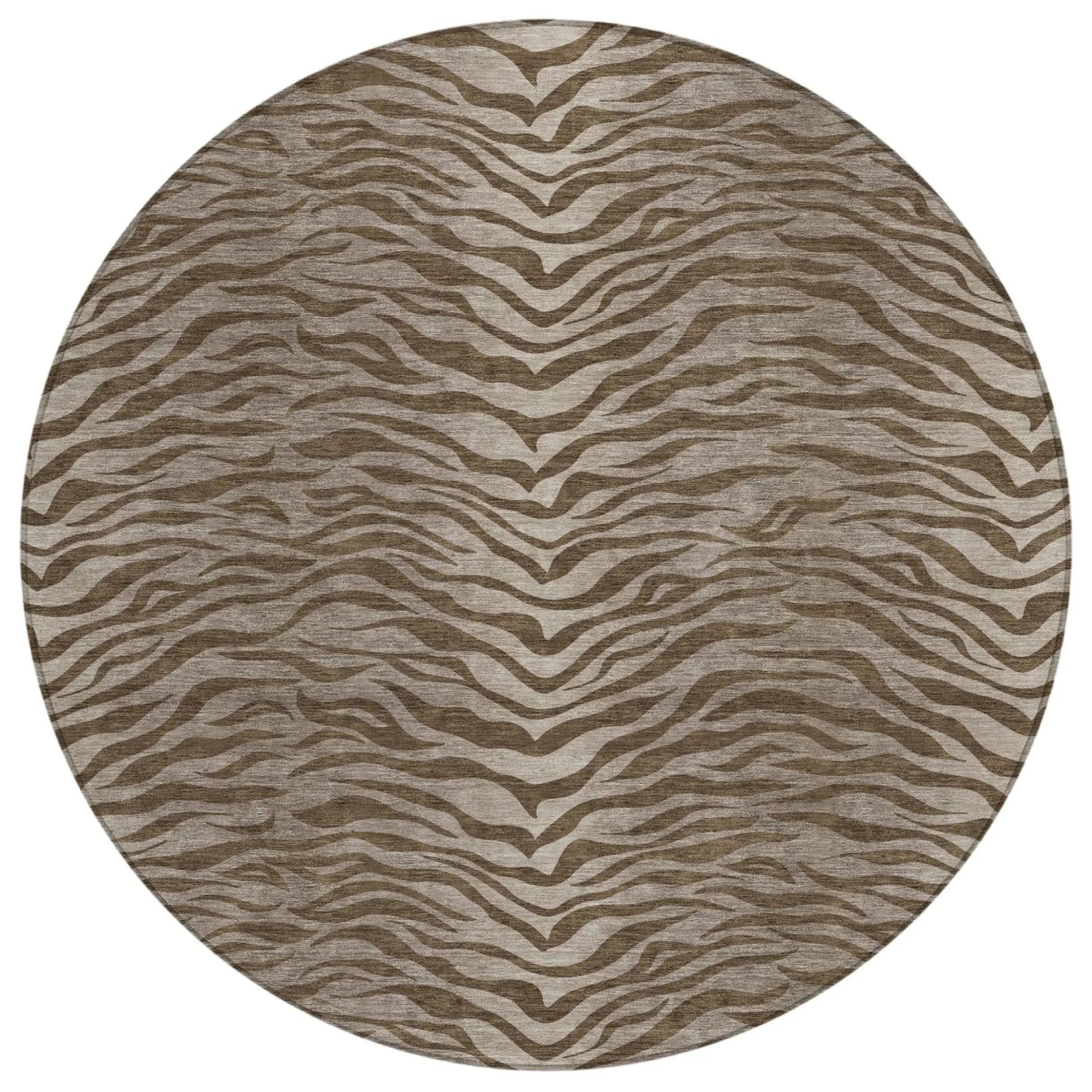 8' Chocolate And Brown Round Animal Print Washable Indoor Outdoor Area Rug Homeroots Outdoor