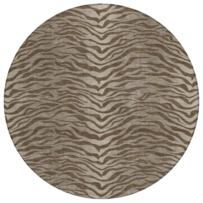 8' Chocolate And Brown Round Animal Print Washable Indoor Outdoor Area Rug Homeroots Outdoor