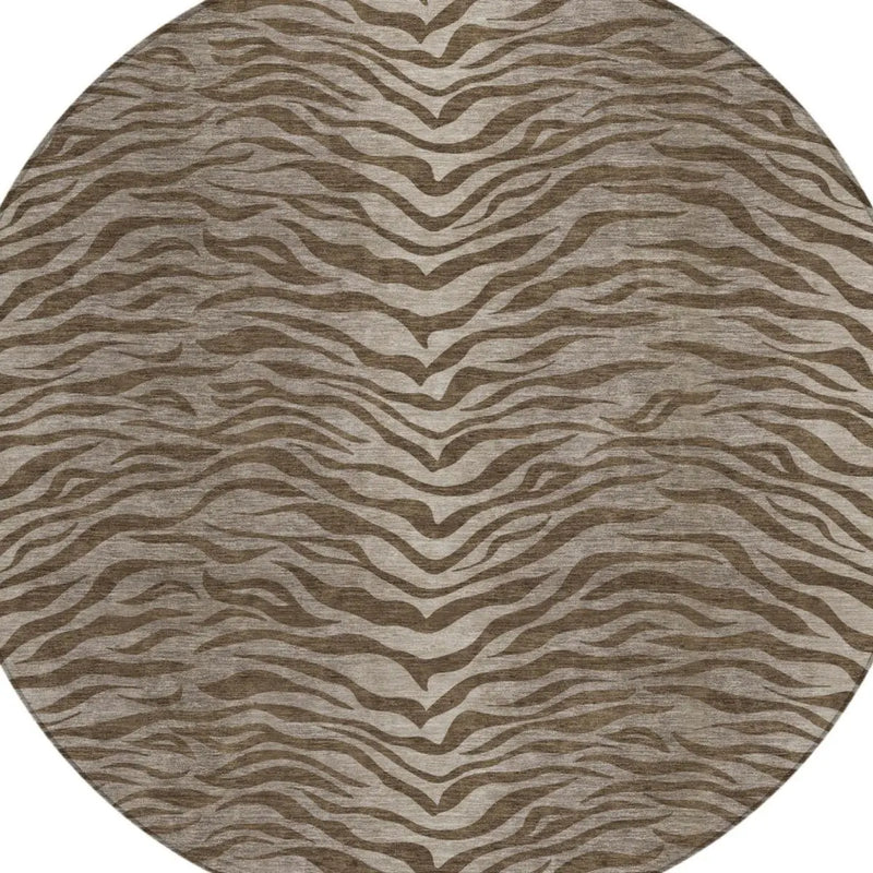 8' Chocolate And Brown Round Animal Print Washable Indoor Outdoor Area Rug Homeroots Outdoor