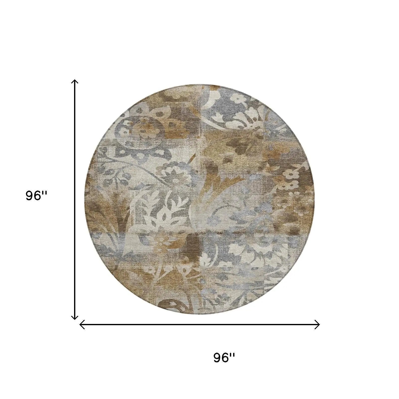 8' Chocolate And Brown Round Botanical Leaves Washable Indoor Outdoor Area Rug Homeroots Outdoor