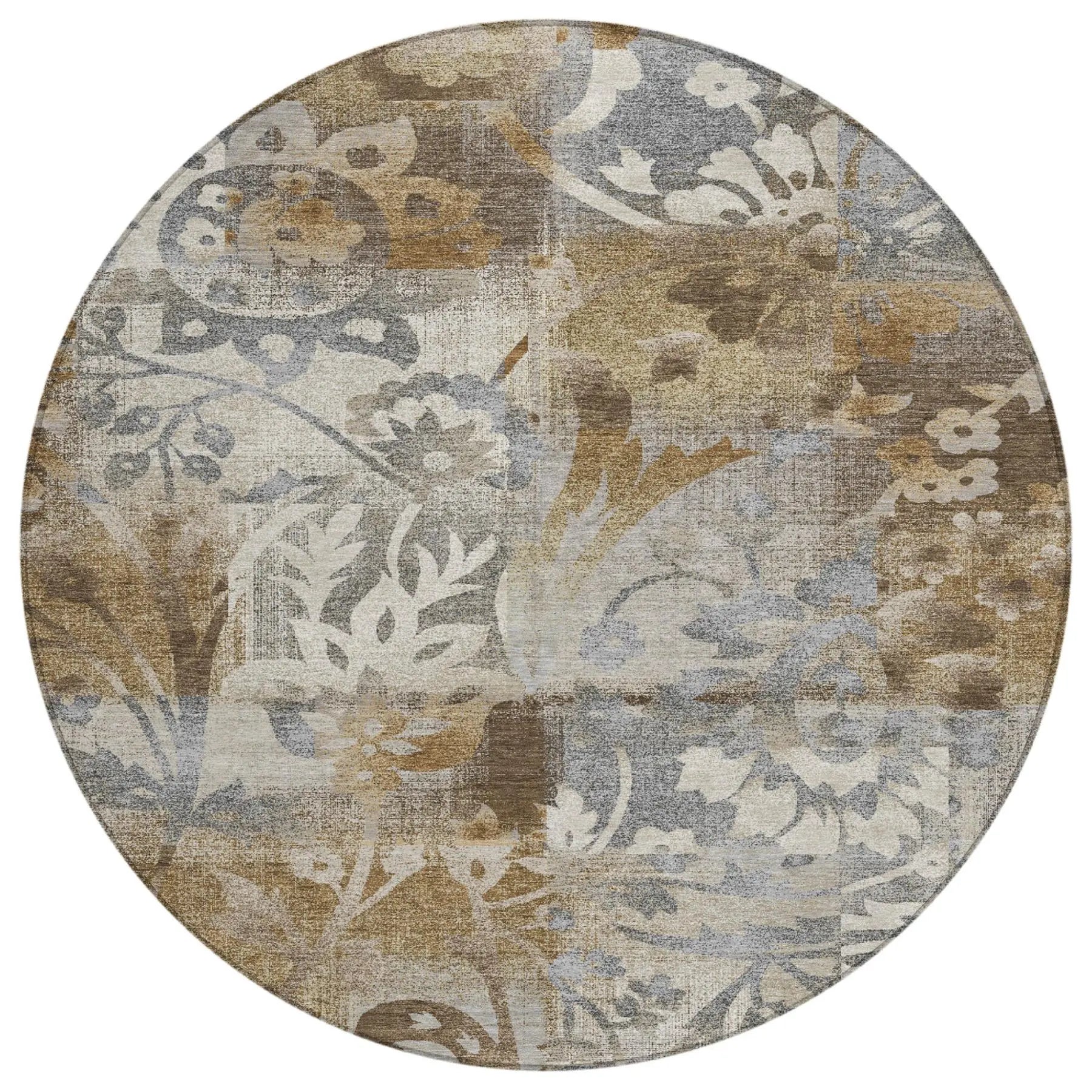 8' Chocolate And Brown Round Botanical Leaves Washable Indoor Outdoor Area Rug Homeroots Outdoor