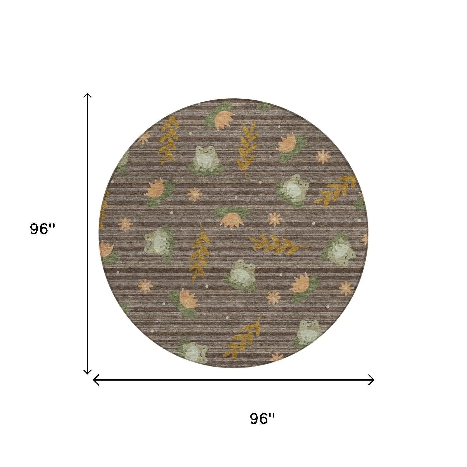 8' Chocolate And Brown Round Botanical Leaves Washable Indoor Outdoor Area Rug Homeroots Outdoor