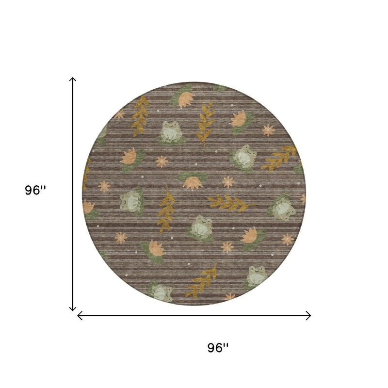 8' Chocolate And Brown Round Botanical Leaves Washable Indoor Outdoor Area Rug Homeroots Outdoor