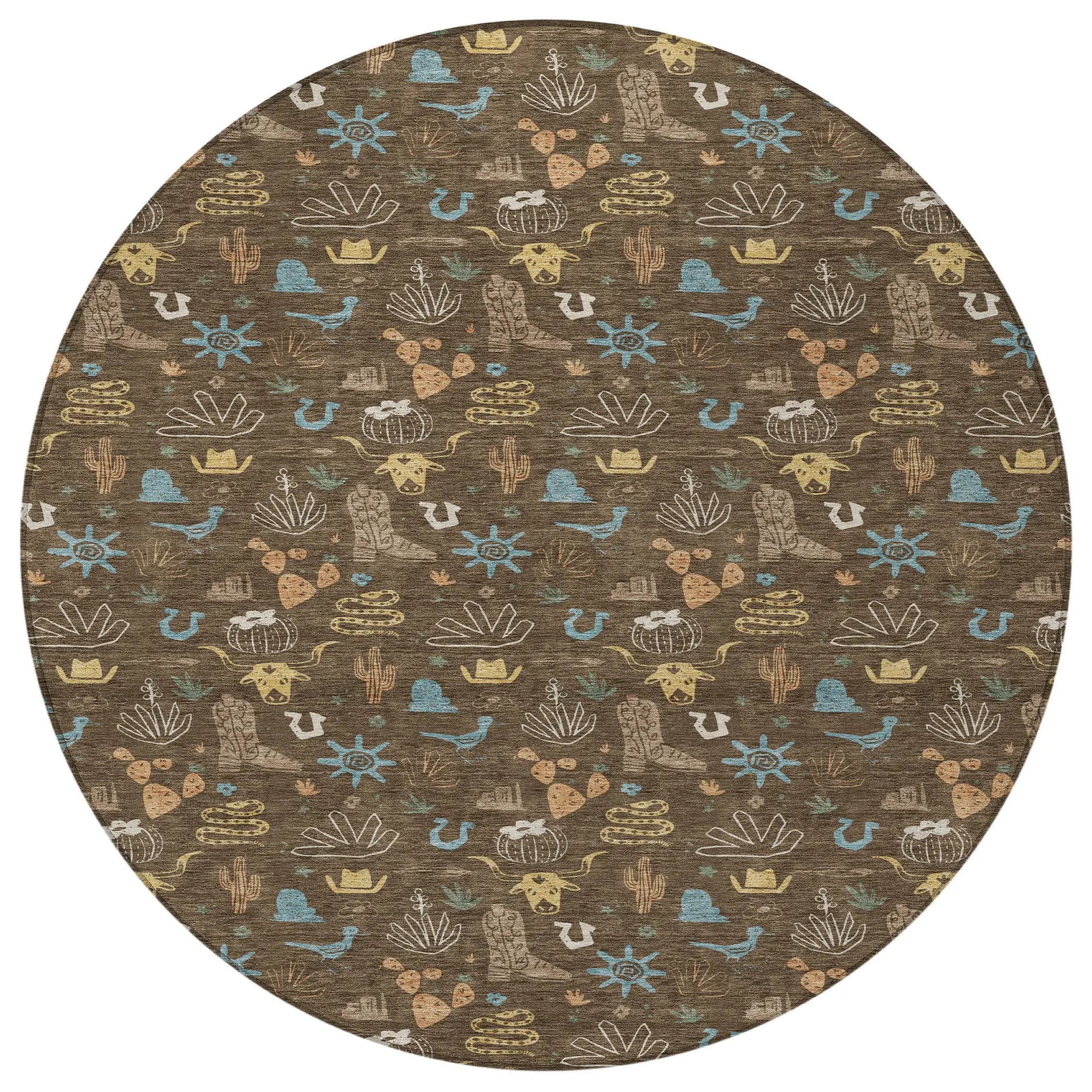 8' Chocolate And Brown Round Cactus Washable Indoor Outdoor Area Rug Homeroots Outdoor