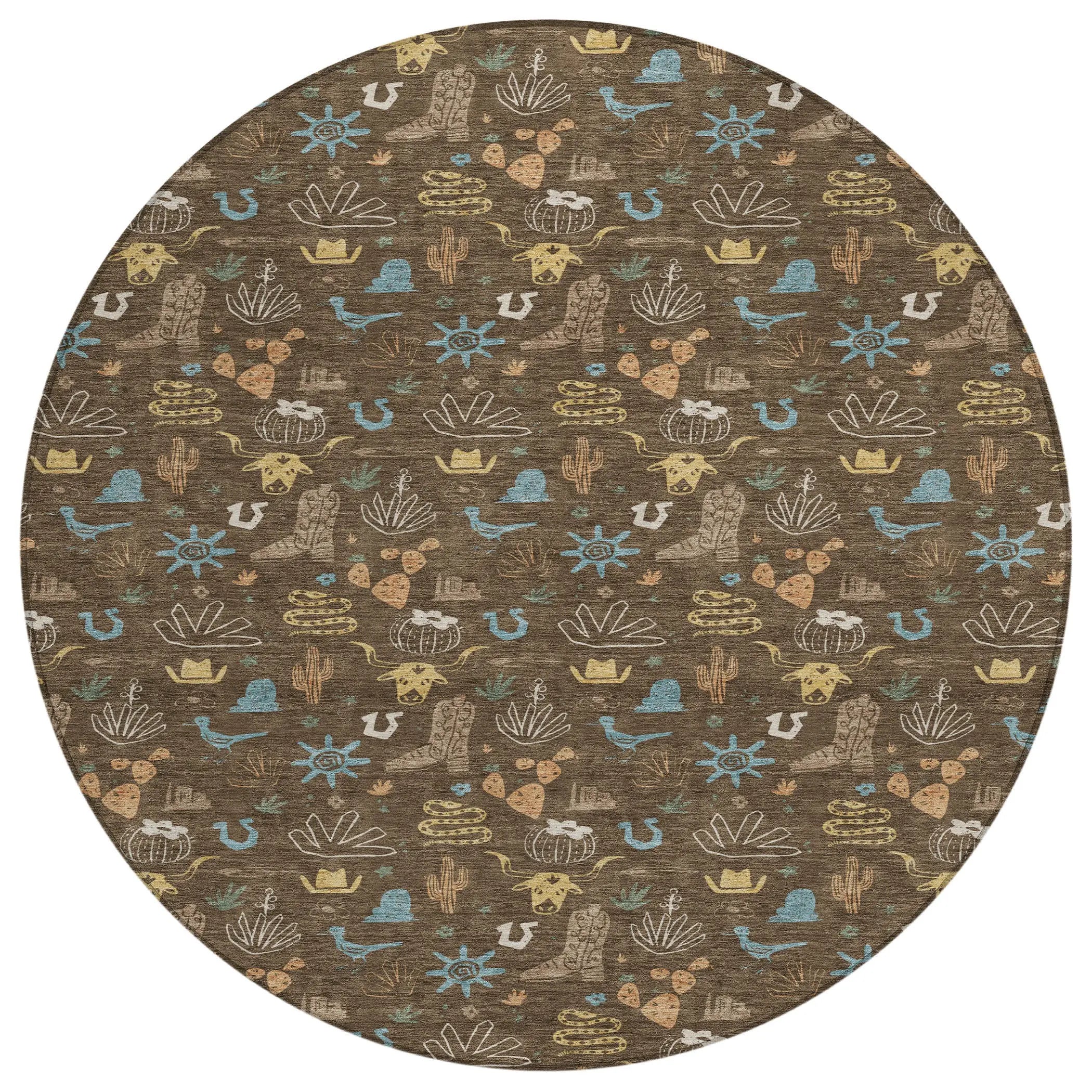 8' Chocolate And Brown Round Cactus Washable Indoor Outdoor Area Rug Homeroots Outdoor