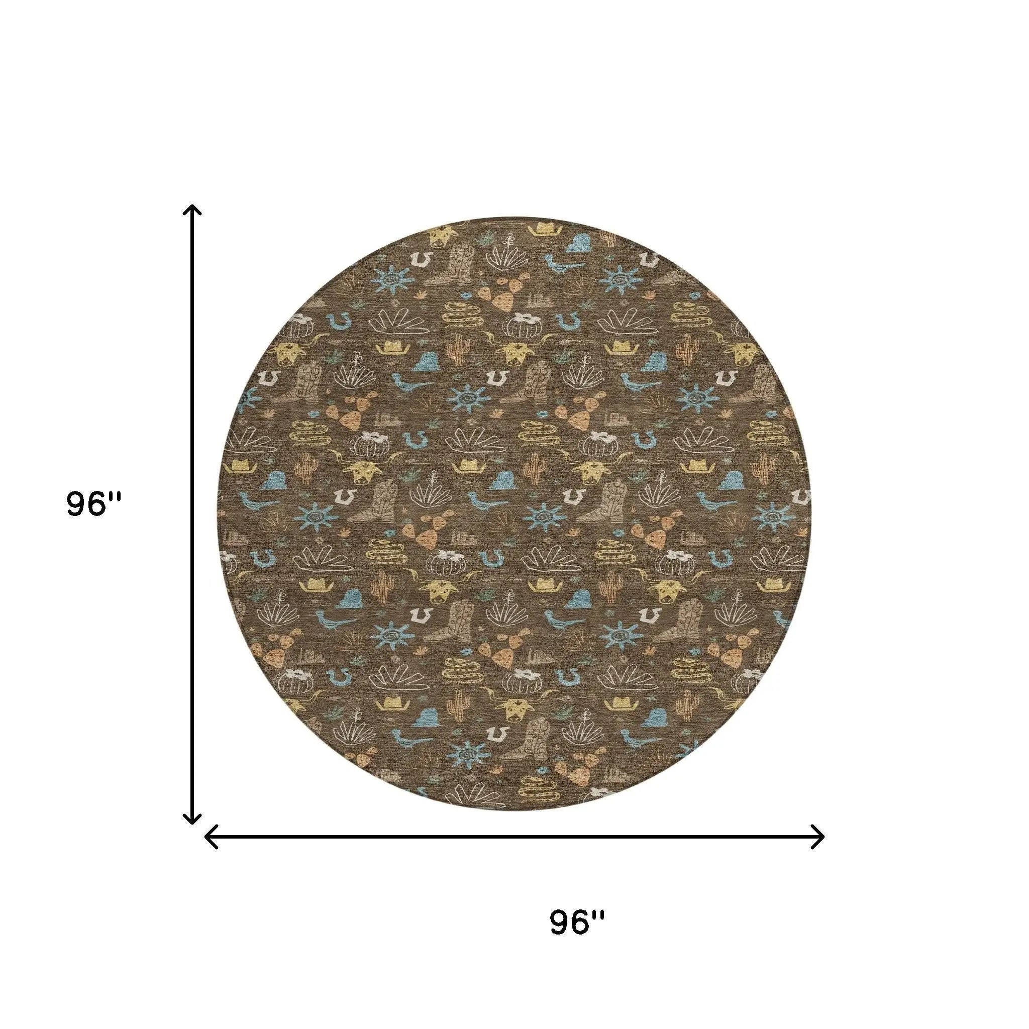 8' Chocolate And Brown Round Cactus Washable Indoor Outdoor Area Rug Homeroots Outdoor
