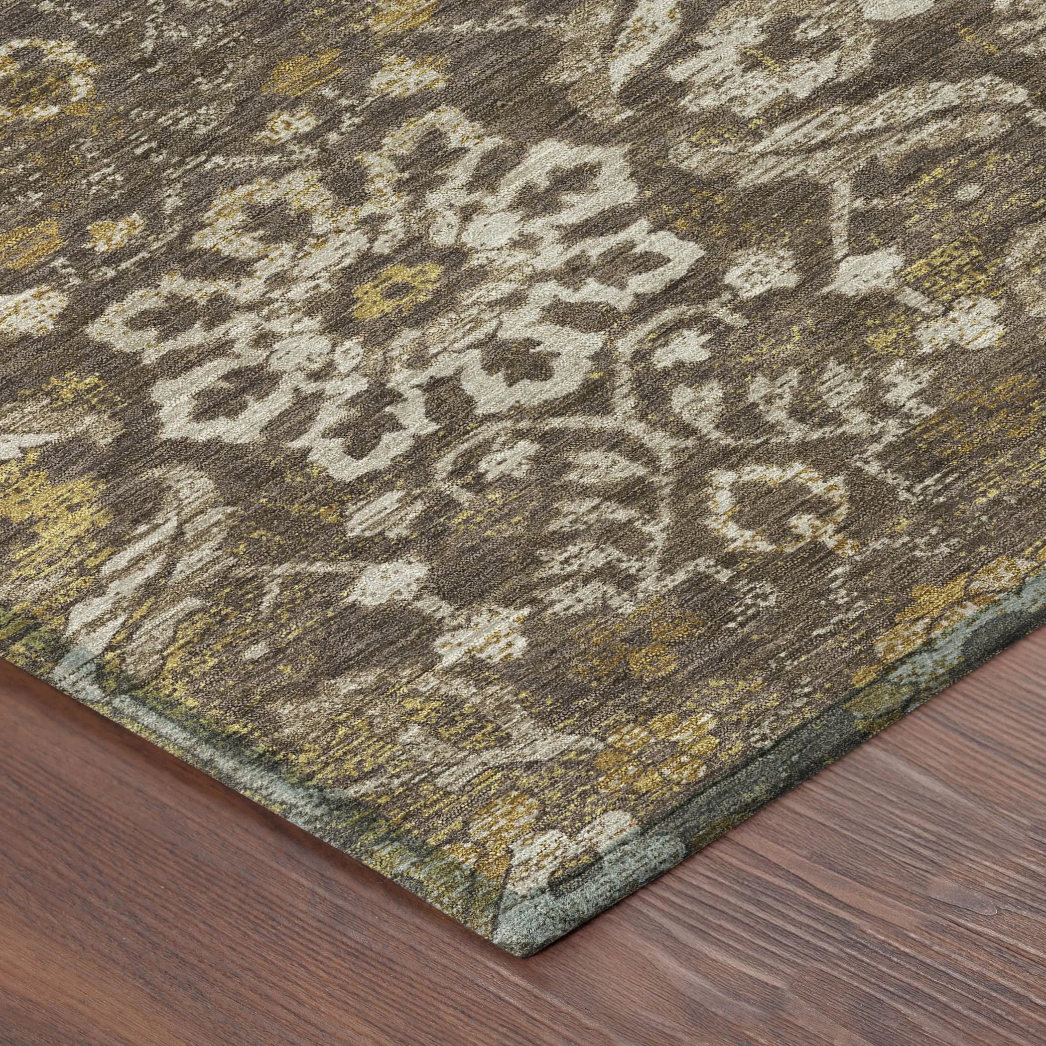 8' Chocolate And Brown Round Damask Washable Indoor Outdoor Area Rug Homeroots Outdoor