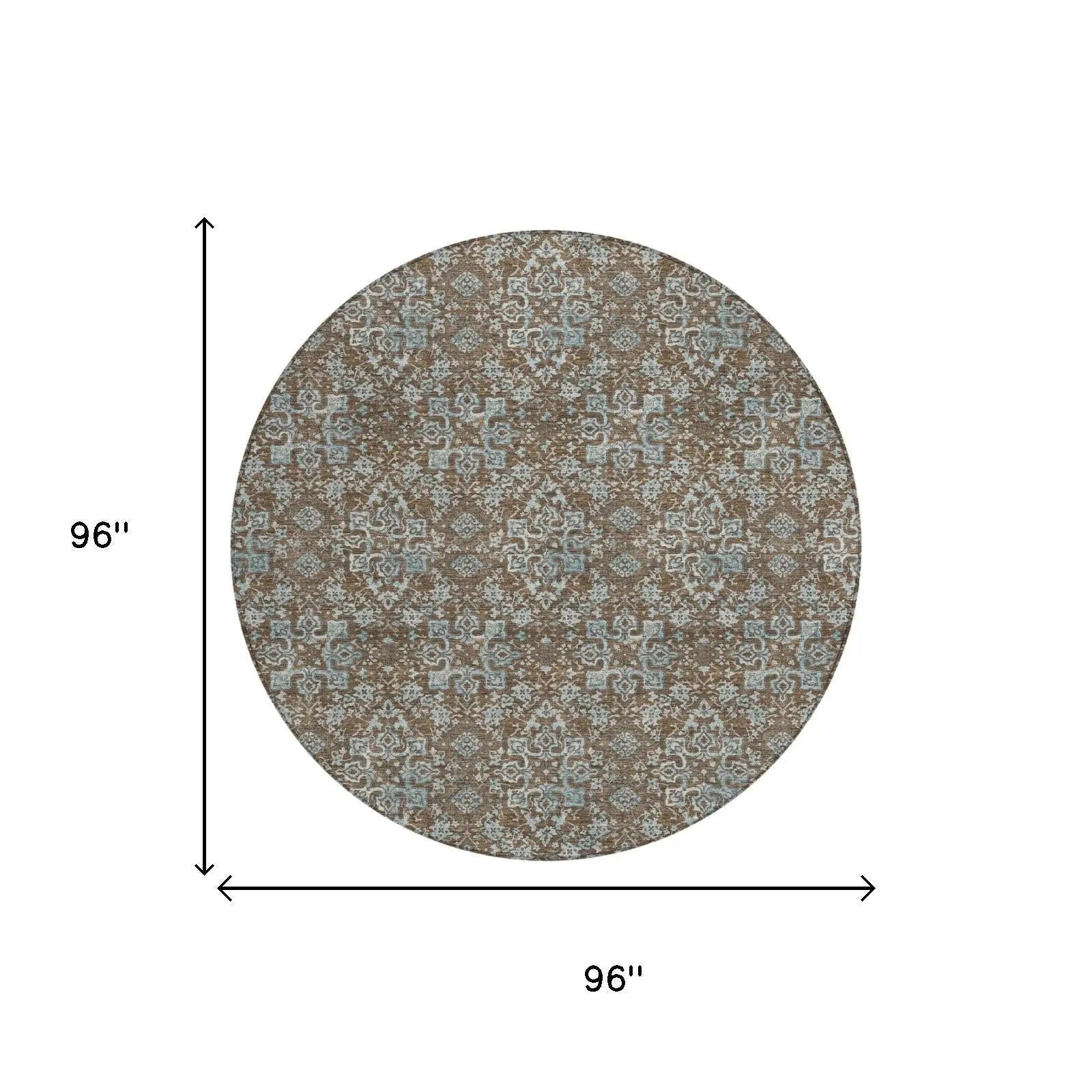 8' Chocolate And Brown Round Damask Washable Indoor Outdoor Area Rug Homeroots Outdoor