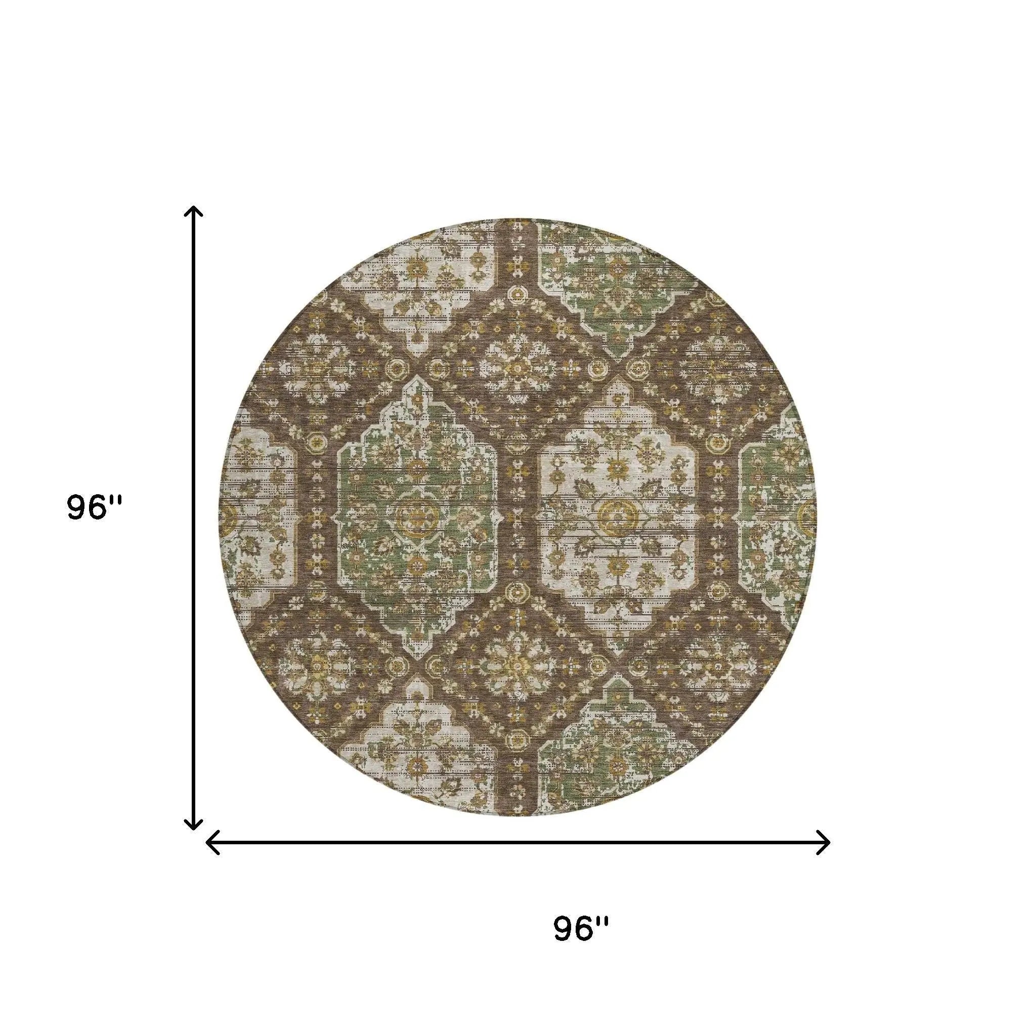 8' Chocolate And Brown Round Damask Washable Indoor Outdoor Area Rug Homeroots Outdoor
