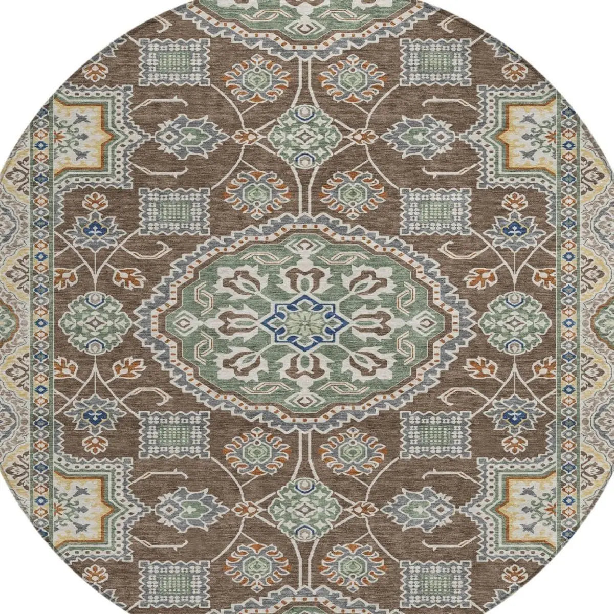 8' Chocolate And Brown Round Floral Medallion Washable Indoor Outdoor Area Rug Homeroots Outdoor