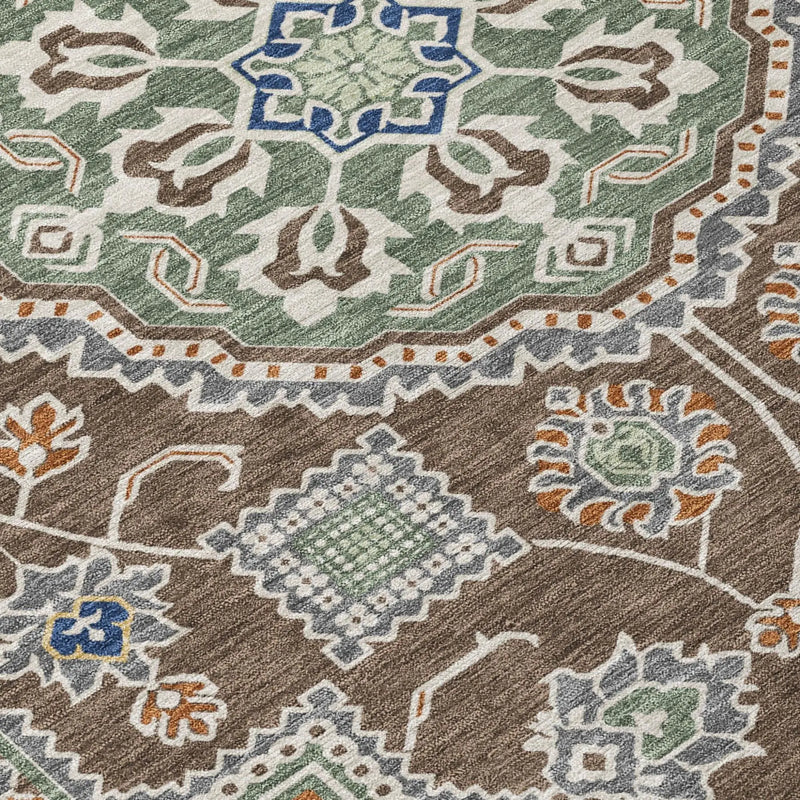 8' Chocolate And Brown Round Floral Medallion Washable Indoor Outdoor Area Rug Homeroots Outdoor