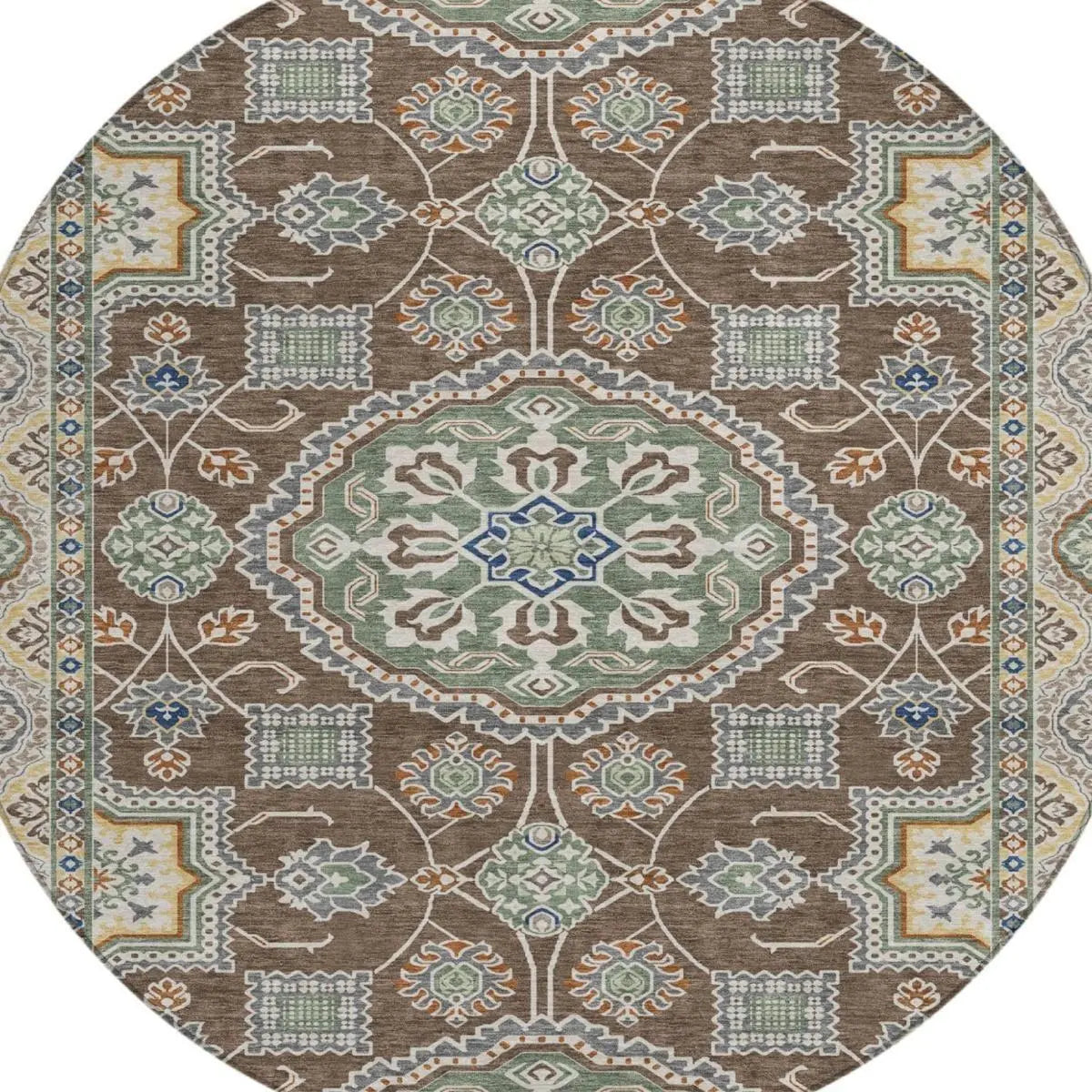 8' Chocolate And Brown Round Floral Medallion Washable Indoor Outdoor Area Rug Homeroots Outdoor