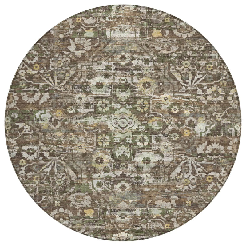 8' Chocolate And Brown Round Floral Medallion Washable Indoor Outdoor Area Rug Homeroots Outdoor