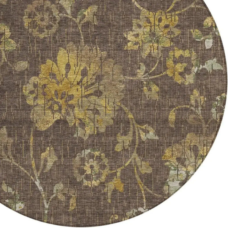 8' Chocolate And Brown Round Floral Washable Indoor Outdoor Area Rug Homeroots Outdoor
