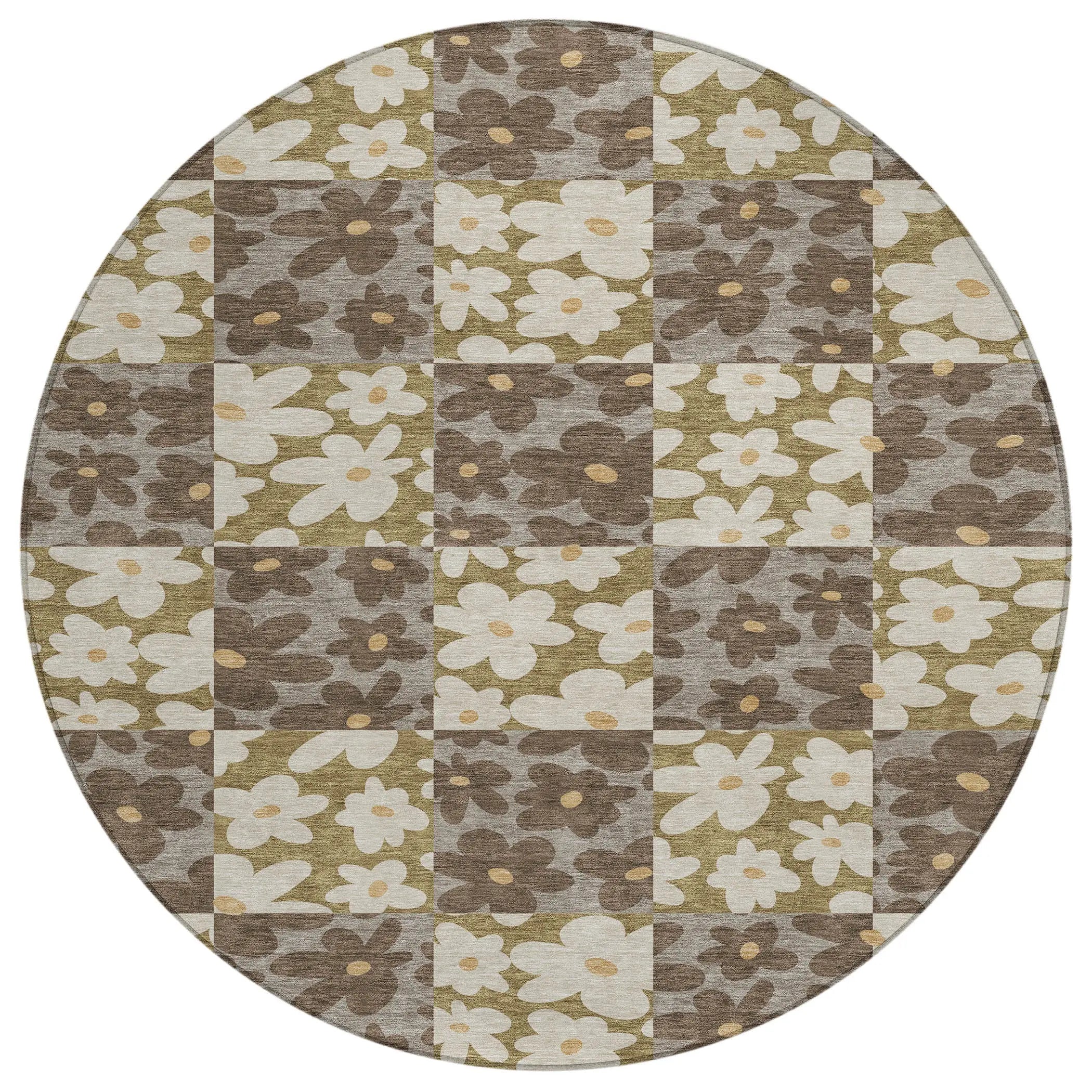 8' Chocolate And Brown Round Floral Washable Indoor Outdoor Area Rug Homeroots Outdoor