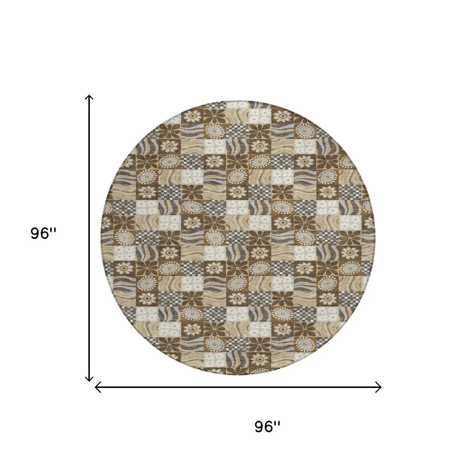 8' Chocolate And Brown Round Floral Washable Indoor Outdoor Area Rug Homeroots Outdoor