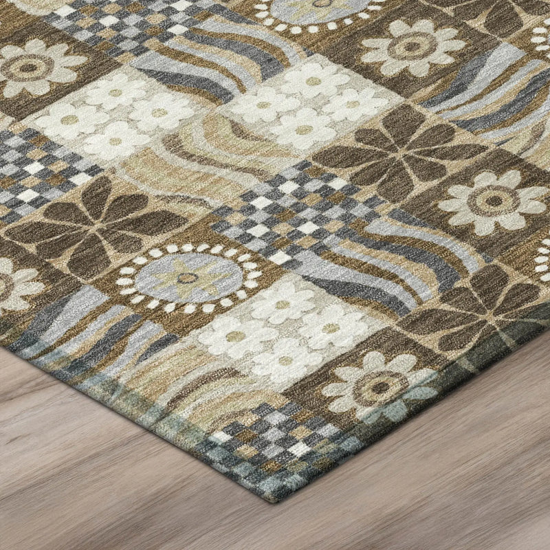 8' Chocolate And Brown Round Floral Washable Indoor Outdoor Area Rug Homeroots Outdoor