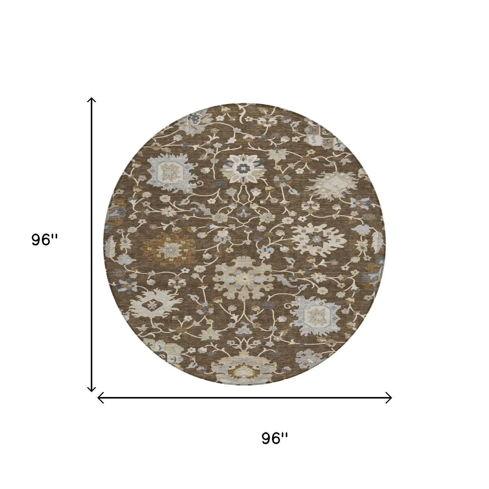 8' Chocolate And Brown Round Floral Washable Indoor Outdoor Area Rug Homeroots Outdoor