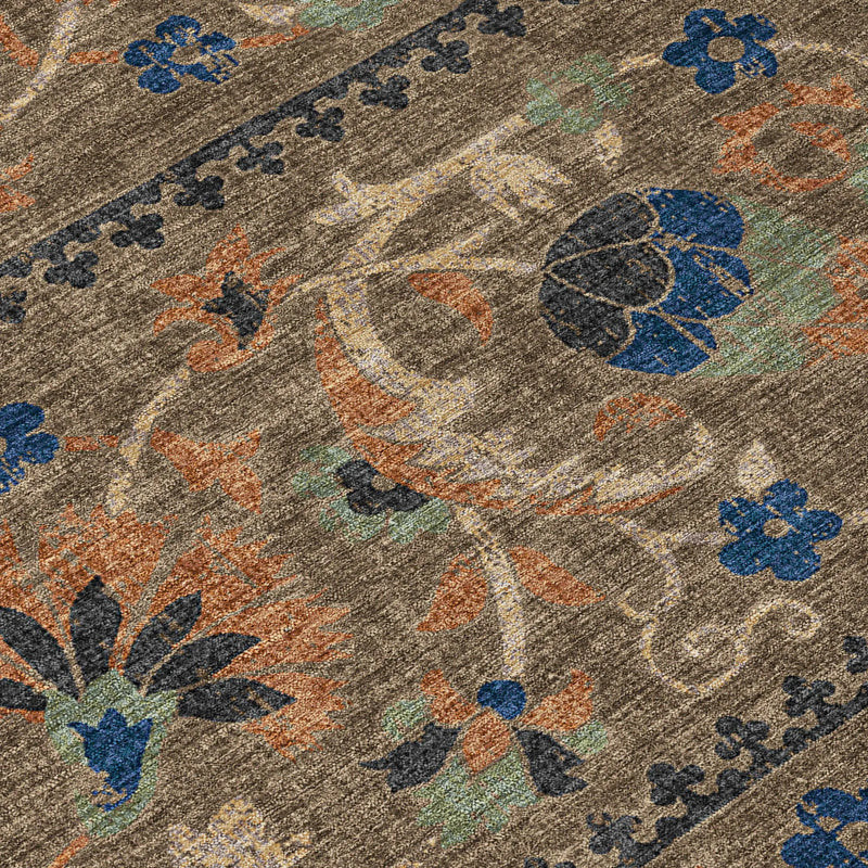 8' Chocolate And Brown Round Floral Washable Indoor Outdoor Area Rug Homeroots Outdoor
