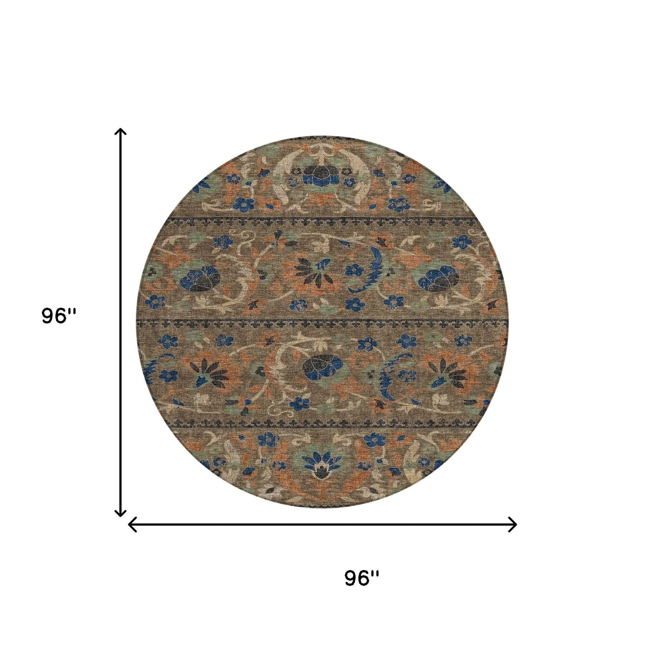 8' Chocolate And Brown Round Floral Washable Indoor Outdoor Area Rug Homeroots Outdoor