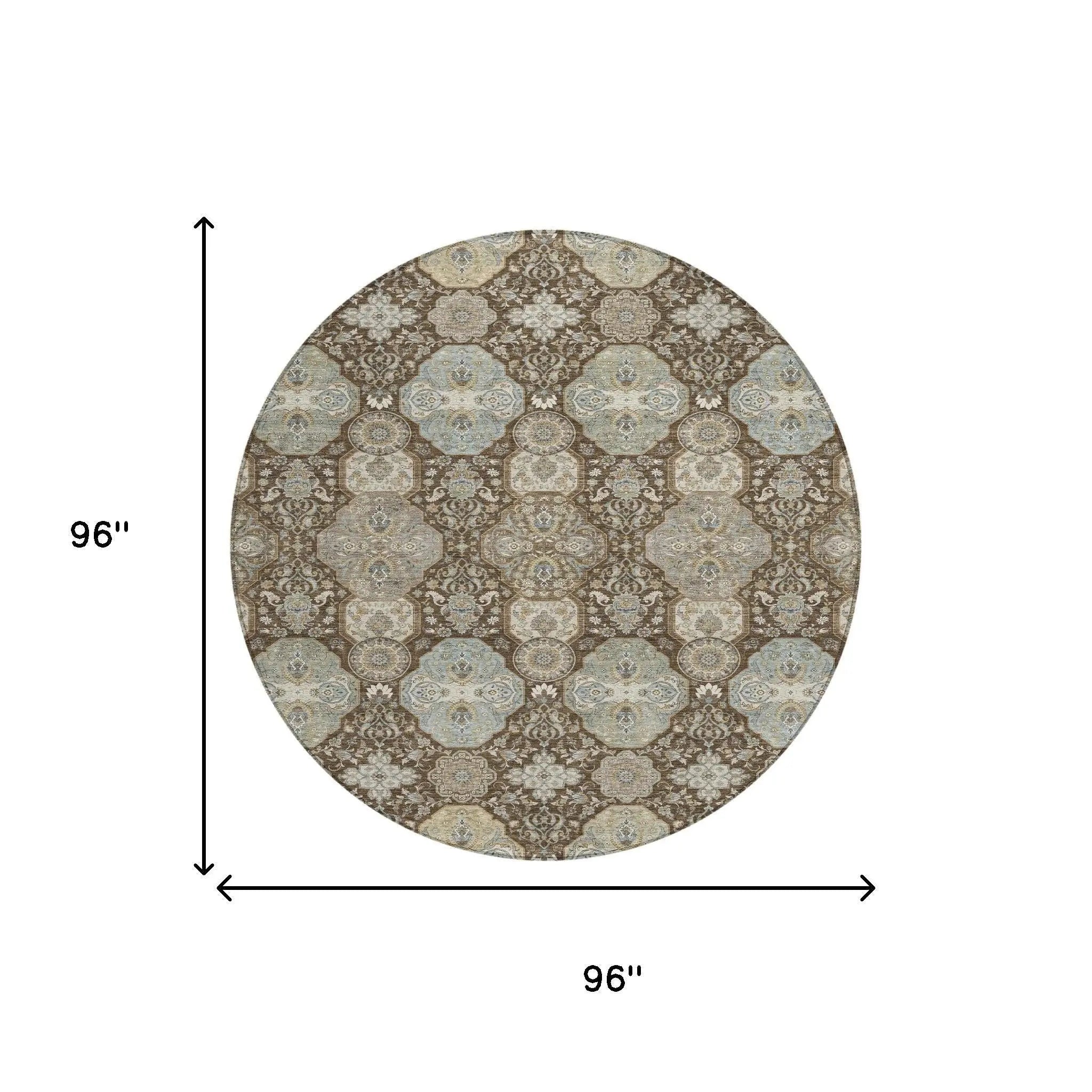 8' Chocolate And Brown Round Floral Washable Indoor Outdoor Area Rug Homeroots Outdoor
