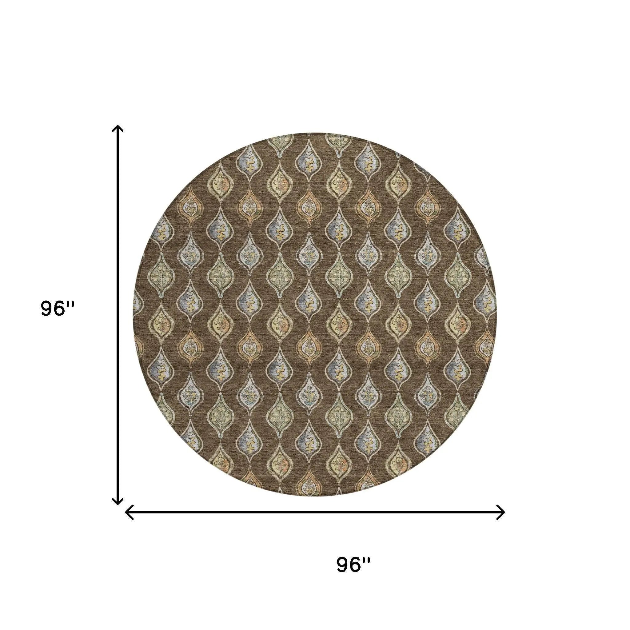 8' Chocolate And Brown Round Floral Washable Indoor Outdoor Area Rug Homeroots Outdoor