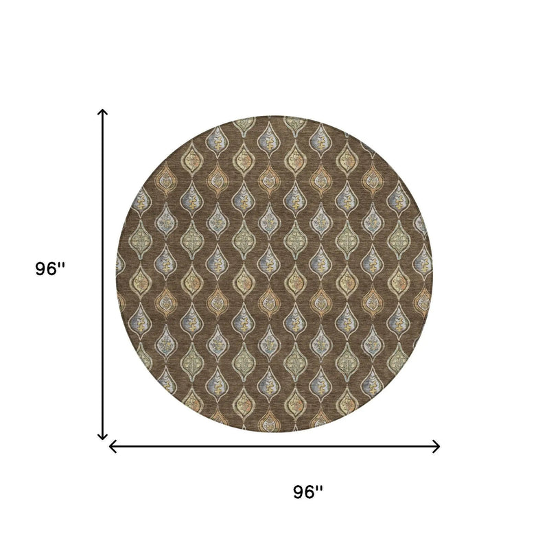8' Chocolate And Brown Round Floral Washable Indoor Outdoor Area Rug Homeroots Outdoor