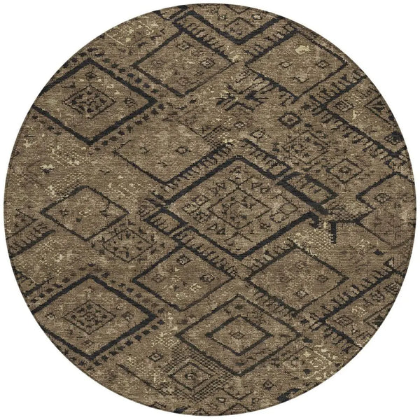 8' Chocolate And Brown Round Geometric Washable Indoor Outdoor Area Rug Homeroots Outdoor